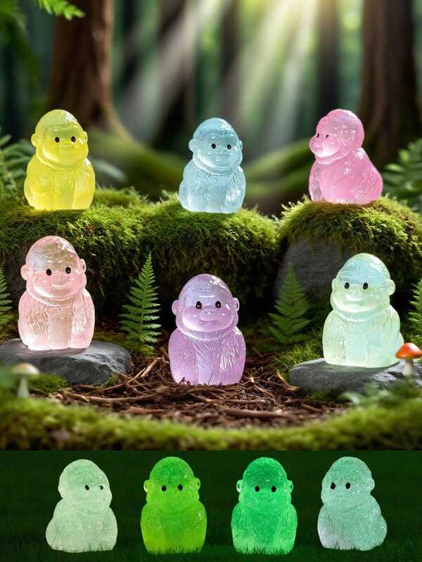 20 piezas Gorila miniatura luminoso de resina, modelo de animal gorila miniatura luminoso, adecuado para jardines de hadas DIY, accesorios decorativos DIY para contenedores de vidrio, adornos creativos de escritorio, decoraciones de plantas en macetas, manualidades de micro paisaje, decoraciones de jardín, accesorios interiores de automóviles, fiestas temáticas, regalos de cumpleaños perfectos (colores aleatorios)