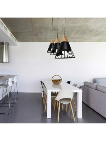 Alpinaluz Badminton Ceiling Hang Light: Zwart Metaal Hout Nordic E27 view 4