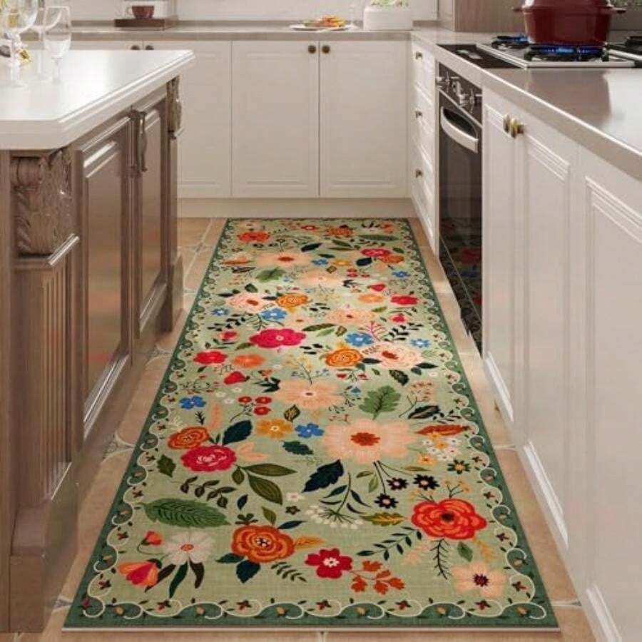 Rugcomf - Alfombra para sala de estar, 6 x 9 pulgadas, lavable a máquina, estilo bohemio, antideslizante, floral, clásico, de pelo bajo, alfombra grande para sala de estar, recámara, granja, comedor,(2'6''x8' Verde) - Tipo 14 - Ver 1