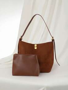 Clariva 2025 New Vintage Bag Brown Large Capacity Bucket Bag, Shoulder Bag, Underarm Bag, Crossbody Bag Business Women's Casual Lightweight Daily Commuter Bag Fashion Student Women's Bag, Suitable For Work, Shopping, And Daily Use Gifts - Brown - View 1