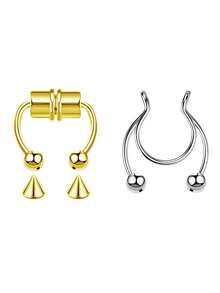Conjunto de 2 Piercings Falsos de Nariz com Duas Bolas para Homens e Mulheres, em Aço Inoxidável, Estilo Punk, com Perfuração para o Septo, Joia Corporal. - Multicolorido - Ver 14
