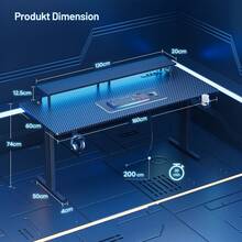 HLONONE Gaming Table With LED, Gaming Desk With 3 Sockets And 2 USB Ports, PC Gamer Table With Monitor Stand, Sturdy Computer Desk For Gaming And Office, Black - Phích cắm loại EU E (220-240V) - Xem 9