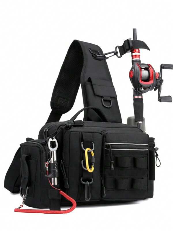 Bolso bandolera de camuflaje táctico multifuncional para pesca, con portacañas, de gran capacidad, para senderismo, camping y pesca