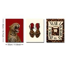 一套三幅无框红色豹纹高跟鞋猎豹墙面艺术海报帆布画，Y2K时尚学院风女孩房间美学装饰趣味画，适用于宿舍、客厅、卧室、现代家居装饰 - 紅色 - 查看 8