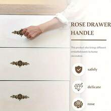 8 Pieces European Style Rose Pattern Drawer Handle With Base, Cabinet Door Handle, Suitable For Modern Furniture - Bronze - View 7