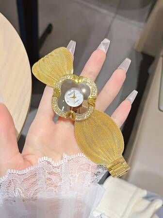 1件时尚女士珠宝手表，奢华优雅的黄金饰品，石英机芯，适合派对和日常佩戴，情人节礼物。
