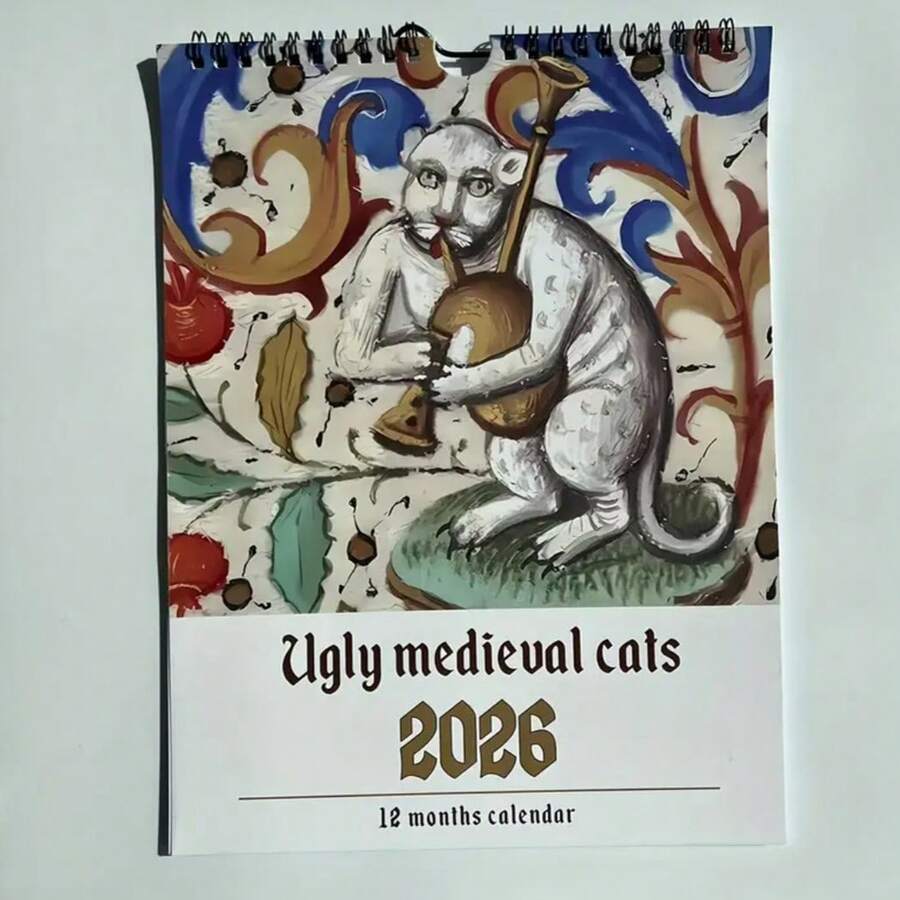 2026 Medieval Cat Calendar - Medieval - Ugly Medieval Cats - Vintage Gothic Hanging Wall Calendar With Monthly Tabs - Home Office Decor - Birthday Gift For Cat Lovers - Functional & Decorative Timekeeper Christmas Decorations Winter Room Decor