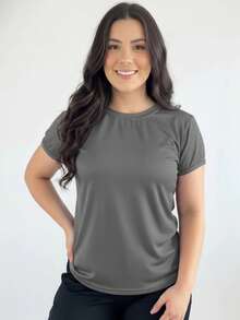 Women's Fashionable Fit Dry Baby Look Polyester T-Shirt For Gym - 灰色 - 查看 2