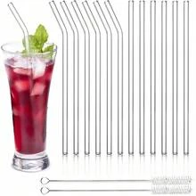 12 Pack Reusable Glass Straws - 8" X 8 MM, 6 Bent And 6 Straight Clear Glass Drinking Straws With 2 Cleaning Brushes, Thin Glass Straws For Smoothies, Milkshake, Frozen Drinks, Tea, Juice - Clear 2 - View 1