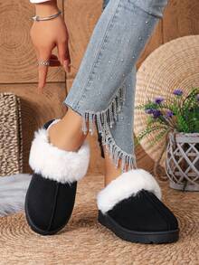 女士新款加厚绒面保暖室内保暖拖鞋，时尚舒适厚底套脚式“版本”雪地靴