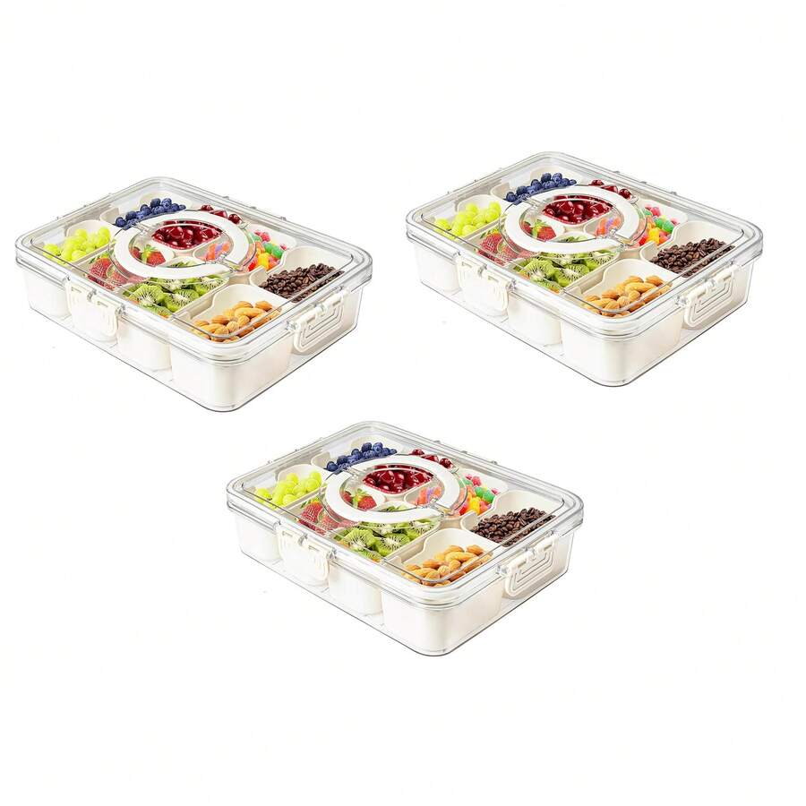 3 Pack Divided Serving Tray With Handle, 8 Compartments Snack Box For Candy, Nuts, Cookies, Fruit, Snacks Platters, Party Favor, Wedding, Home Decor - Basic Color - View 1