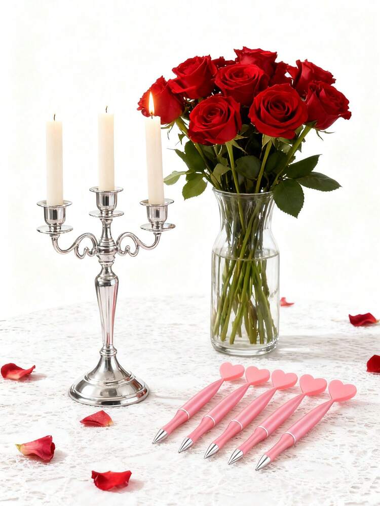 Bolígrafo de punta de bola con forma de corazón rosa que gira, adecuado para útiles escolares/de oficina, herramienta de escritura romántica, firma de boda, útiles de oficina, boda, Día de San Valentín, instrumento de escritura elegante, regalo de vuelta a clases - Multicolor - Añade 8