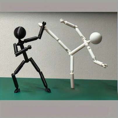2pcs Stick Figure Model, Black & White, 3D Printed Craft - Movable Joints, Perfect Gift For Friends And Family, Artistic Desktop Decor, Flexible Joints