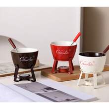 Olla de fondue de chocolate de cerámica, olla de fondue de helado suizo, olla de fondue de queso, incluye tenedores, olla de derretir chocolate de estilo nórdico de cerámica, calentador de fondue de helado, calentador de fondue de queso, calentador de fondue de chocolate, taza de café de cerámica creativa con calentador y tenedores