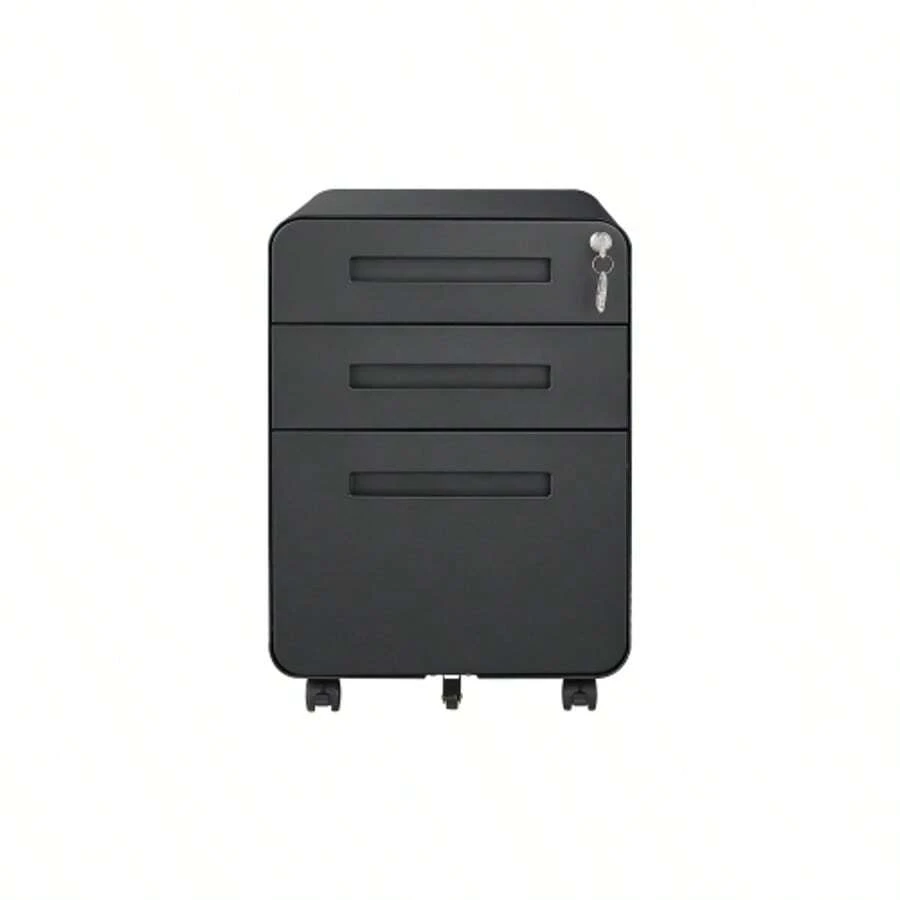 Mobile Filing Cabinet With 3 Drawers For Under The Desk In The Office, Simple Style, Versatile Storage Cabinet For Legal/Letter/A4 Files, 5-Wheel Design, Tip-Proof, Cold-Rolled Steel, Waterproof, Moisture-Resistant, Black