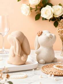 可爱兔子蜡烛模具，小兔子耐热硅胶模具，适用于DIY香薰蜡烛、装饰兔子香薰石、树脂浇铸等，用途广泛，可用于节日庆典、家居装饰、冥想、新年礼物、冬季主题派对，易于清洁且可重复使用。 - 白色 - 查看 1