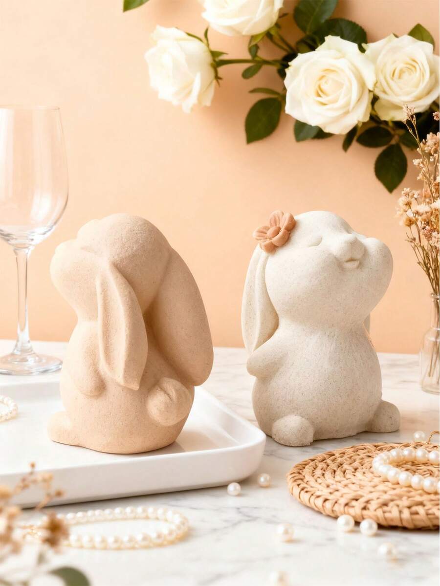 可爱兔子蜡烛模具，小兔子耐热硅胶模具，适用于DIY香薰蜡烛、装饰兔子香薰石、树脂浇铸等，用途广泛，可用于节日庆典、家居装饰、冥想、新年礼物、冬季主题派对，易于清洁且可重复使用。 - 白色 - 查看 1