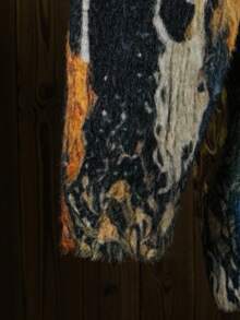 Plus Size Women Cardigan, Elegant Star & Moon Print Loose Casual Commuter Sweater