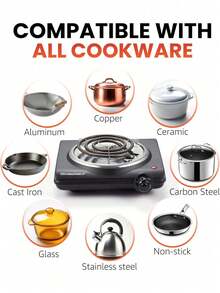 Placa eléctrica de quemador en espiral individual para encimera, control de temperatura, luz indicadora, fácil de limpiar, color negro - Tipo de Enchufe A USA (110-127V) - Ver 4