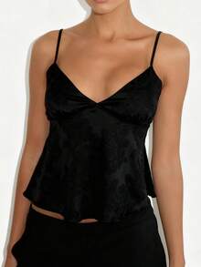 WOWDARK 女士性感V领缎面提花吊带背心，圣诞季时尚之选