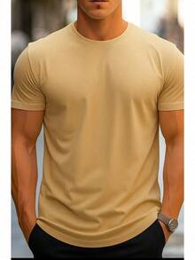 Men's Basic Slim Fit Round Neck T-Shirt - Màu be - Xem 2