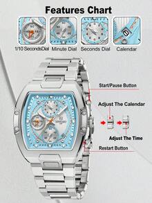 Reloj de cuarzo REWARD para hombres, estilo de moda de negocios con calendario, manecillas luminosas, multifuncional, de alta calidad como regalo, diseño clásico con correa de acero inoxidable - Azul - Ver 10