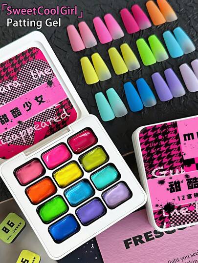 12-Colors Patter Glue Smudges Canned High Saturation Popular Semi-Solid Nail Polish Glue Nail Salon For Special Use Nails