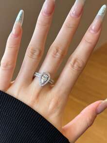 2pcs Set S925 Sterling Silver Water Drop Rings Set Elegant For Women Dating Party Ring Anniversary Occasion Exquisite Women's Jewelry Gift