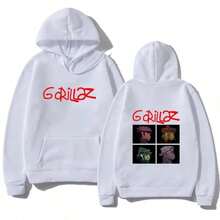 Rock Print Hoodies Music Band Gorillazs Punk Hooded Sweatshirts Unisex Casual Streetwear Y2K Street Fashion Pullover Clothing - 白色 - 查看 6