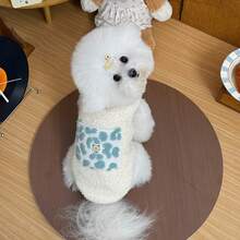 Chaleco de peluche para mascotas de otoño/invierno, ropa cálida para perros pequeños/medianos, decoración con bolsillo lindo, accesorio de correa con argolla en D - Verde - Ver 11