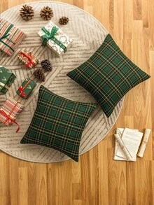 1 pieza Funda de almohada tejida a cuadros navideños, estilo vintage de granja, adecuada para ambiente navideño, reunión familiar, sala de estar, fiesta, dormitorio, ventana, sofá, decoración del hogar, para todas las estaciones