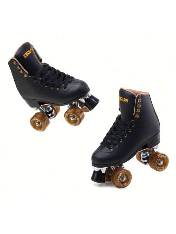 1 par de patines de ruedas de estilo retro con ruedas de PU resistentes al desgaste y amortiguación de impactos, protección de impacto de grado A, patines de ruedas dobles de cuero de PVC negro para uso en exteriores