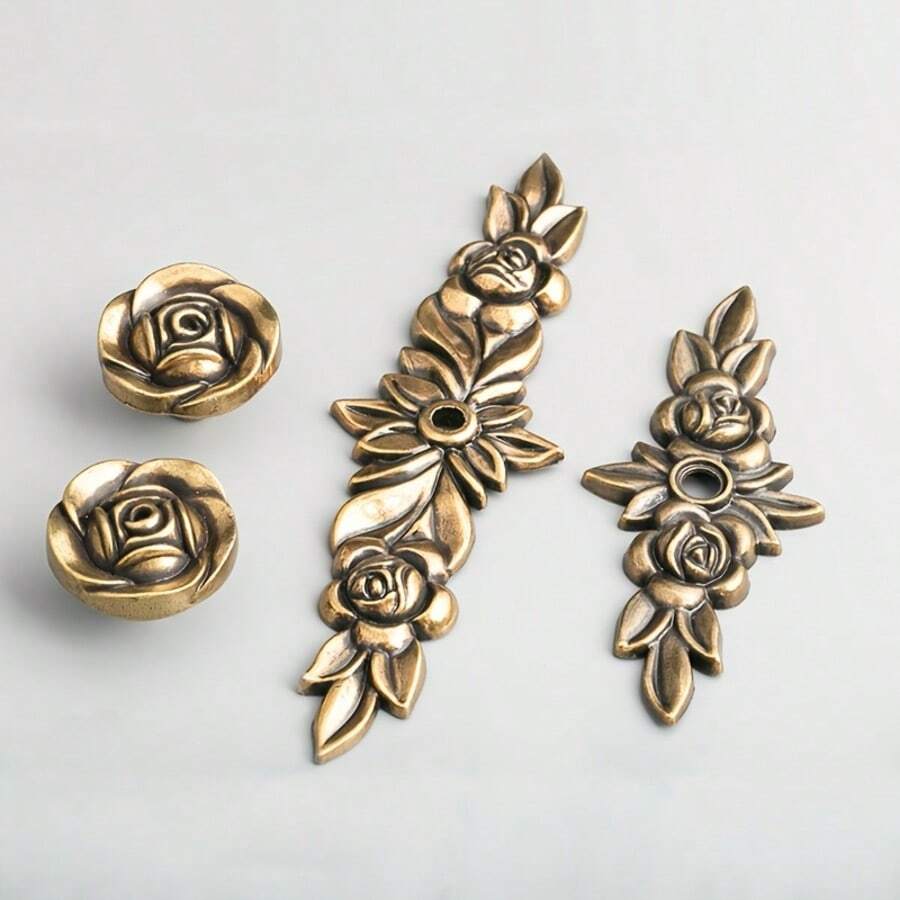 8 Pieces European Style Rose Pattern Drawer Handle With Base, Cabinet Door Handle, Suitable For Modern Furniture - Bronze - View 1