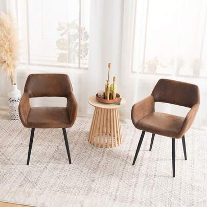 Meubles Cosy Zestaw 2 krzeseł do jadalni, fotel retro w stylu vintage, metalowe nogi, brązowy, 56x43x78cm