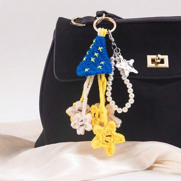 Handmade Crocheted Star Bag Charm Star Keychain Creative Style Bag Pendant Gifts For Women