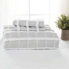ROSE&RISY Tufted FQueen Duvet Cover Set, 3 Pieces Soft & Comfortable Lightweight Textured Boho Embroidery Shabby Chic Bedding Set,Includes 1 Duvet Cover, 2 Pillow Cases (Grey Gingham,FTwin){Inchcolor_nameinch:InchHStripesinch,Inchsize_nameinch:InchFTwininch} - HS條紋 - 查看 5