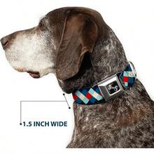 BuckleDown Diamond Plaid BluesKhakiRed Pet Dog Collar Bone Wide Medium1623