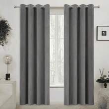 Modern Gray Curtain Set With Grommets For Rod - Grey - View 5