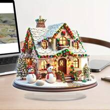 Acrylic Christmas Village Scene With Snowmen And Tree, 1pc - Festive Tabletop Display Figurine For Home And Office Decor, Bohemian Style Sign For Various Room Types, No Electricity Needed, Ideal Holiday Gift - Multicolor - View 6
