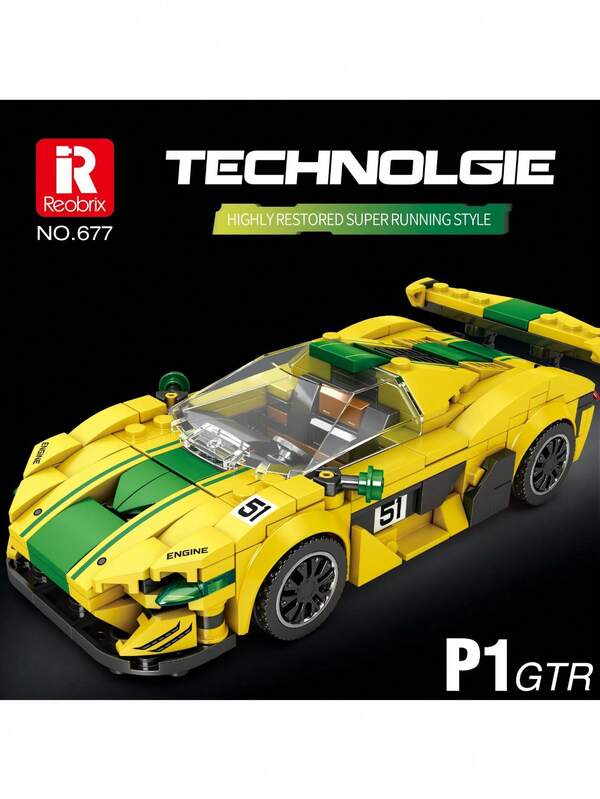 300+ piezas Bloques de construcción de coche de material ABS en colores rojo/amarillo, modelo de colección de hobby, juguete ideal para regalo de cumpleaños, Navidad u Halloween