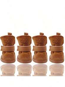 4pcs/Set Pet Dog Shoes Winter Warm Shoes For Small Medium Dogs Anti-Slip Puppy Rain Snow Boots Footwear Cat Dog Walking Sneakers - Pink - View 13