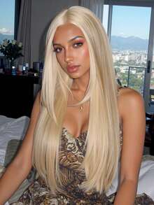 26 Inch Long Straight Blonde Wig For Women Daily Wear No Bangs Natural Heat Resistant Synthetic Wigs Hair Suitable Party Holiday Daily Use - Gold - View 1