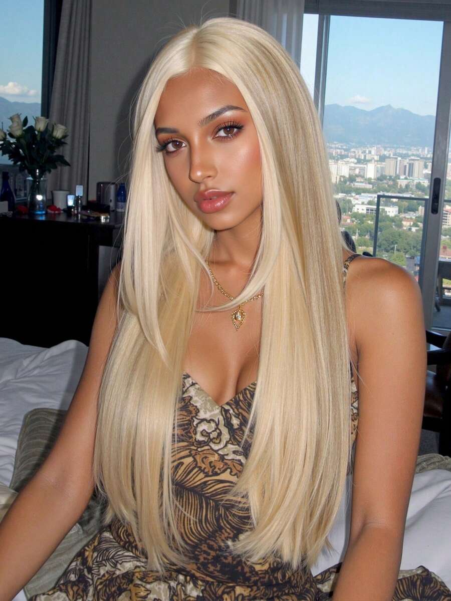 26 Inch Long Straight Blonde Wig For Women Daily Wear No Bangs Natural Heat Resistant Synthetic Wigs Hair Suitable Party Holiday Daily Use - Gold - View 1