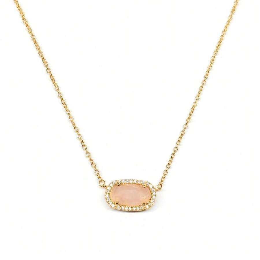 Freinit Gold Necklace For Women, 14K Dainty Pendant Choker, Adjustable Chain, Minimalist Gift For Birthday Valentine's Day Graduation Niece GF{Inchcolor_nameinch:InchRoseQuartzinch} - 玫瑰石英 - 查看 1