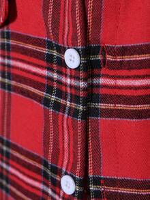 男童休闲时尚校园风圣诞格子长袖衬衫，春秋季 - 紅色 - 查看 4