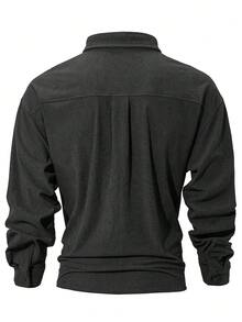 Men Long Sleeve Corduroy Old Money Shacket, Fall - Black - View 4