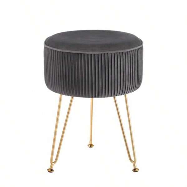 Ottoman Foot Stool Vanity Velvet Round Grey