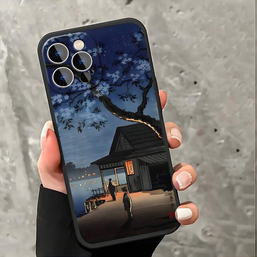 Funda de Teléfono Decorativa de Otoño con Cielo Nocturno y Luna para iPhone 16, 11, 15, 14, 13, 12 Pro Max XR Plus, Adecuada como Regalo de Navidad para Hermanas, Mujeres y Hombres - Colores mixtos - Ver 1