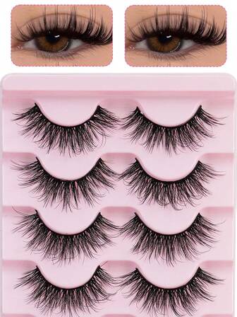 5对自然卷翘的全套假睫毛，佩戴柔软舒适，放大双眼，提升眼尾，假睫毛
