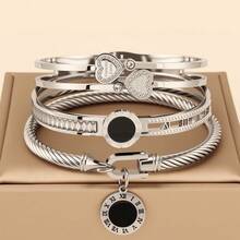 3/1 件女士珠宝手链礼品套装，不锈钢手链配方晶锆石四叶花、蝴蝶吊坠 - 小鎖吊墜組合款 - 查看 4